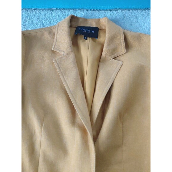Lafayette 148 NY Size 4 Gold 2 Button Down Cotton/Linen Pockets Jacket Blazer - Picture 3 of 10